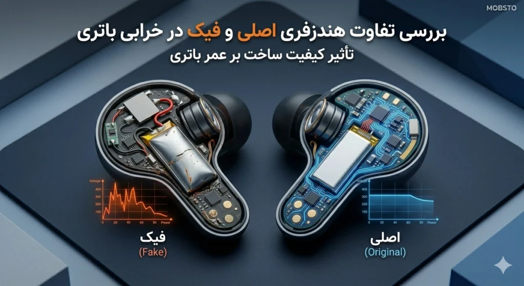 بررسی تفاوت هندزفری بلوتوث اصلی و فیک در خرابی باتری